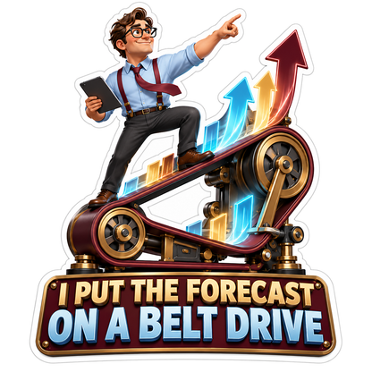 Man Riding Belt Drive with Rising Chart Arrows Vinyl Decal Stickers