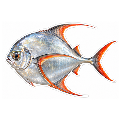 Round Silver Fish with Orange Edged Fins Art Vinyl Decal Stickers