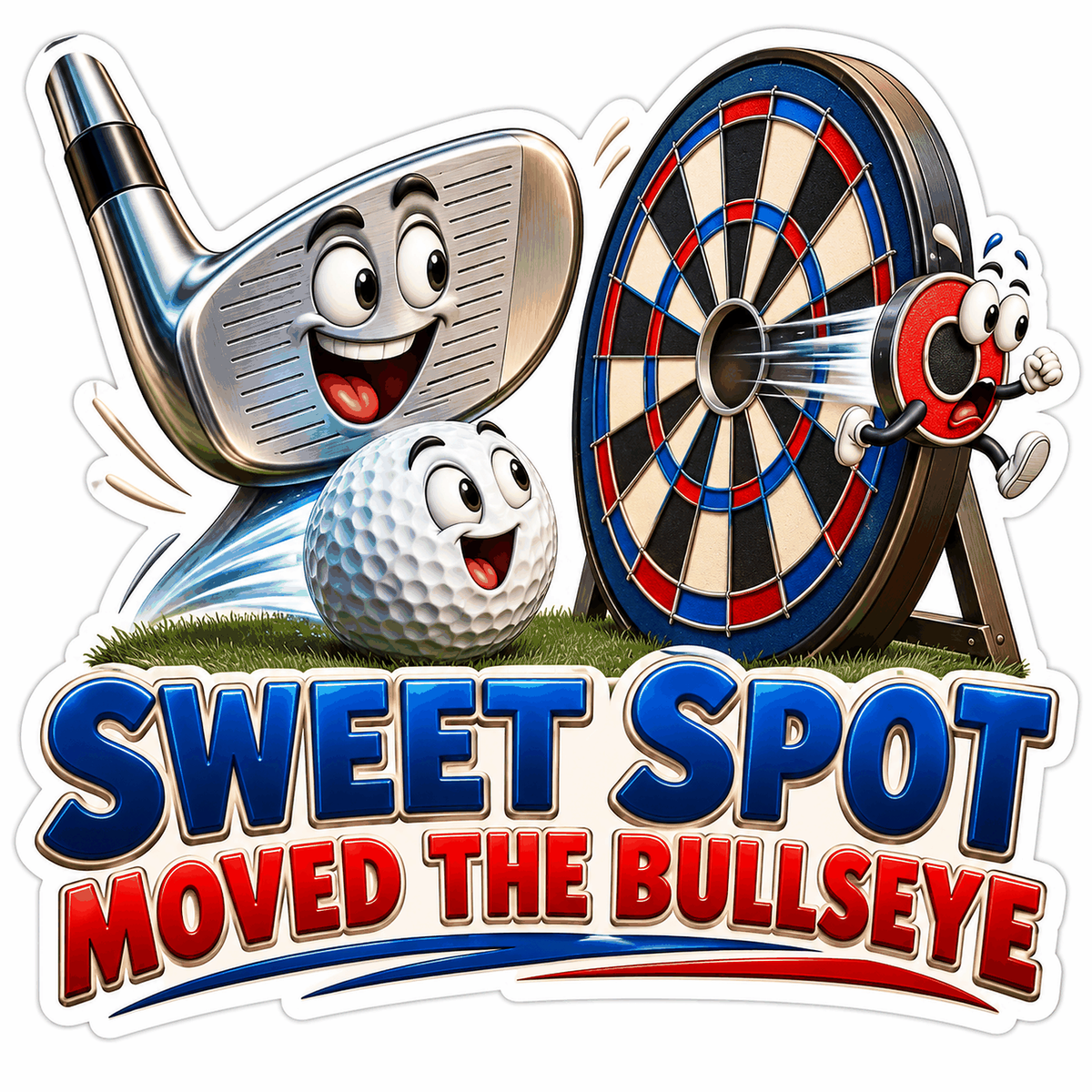 Smiling Golf Club Ball and Dartboard Cartoon Vinyl Decal Stickers