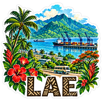 Lae Tropical Harbor and Mountain View Vinyl Decal Stickers