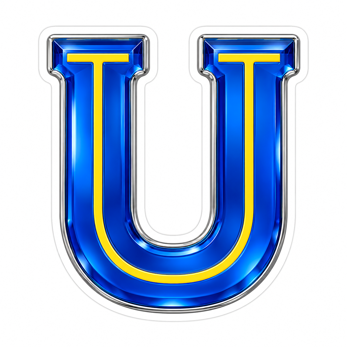 Sapphire Blue Letter U with Yellow Inlay Vinyl Decal Stickers