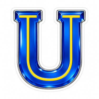 Sapphire Blue Letter U with Yellow Inlay Vinyl Decal Stickers