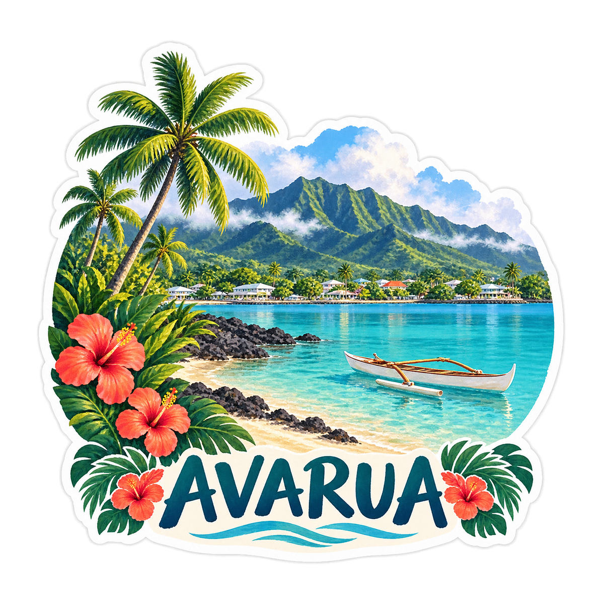 Avarua Tropical Lagoon Landscape Vinyl Decal Stickers