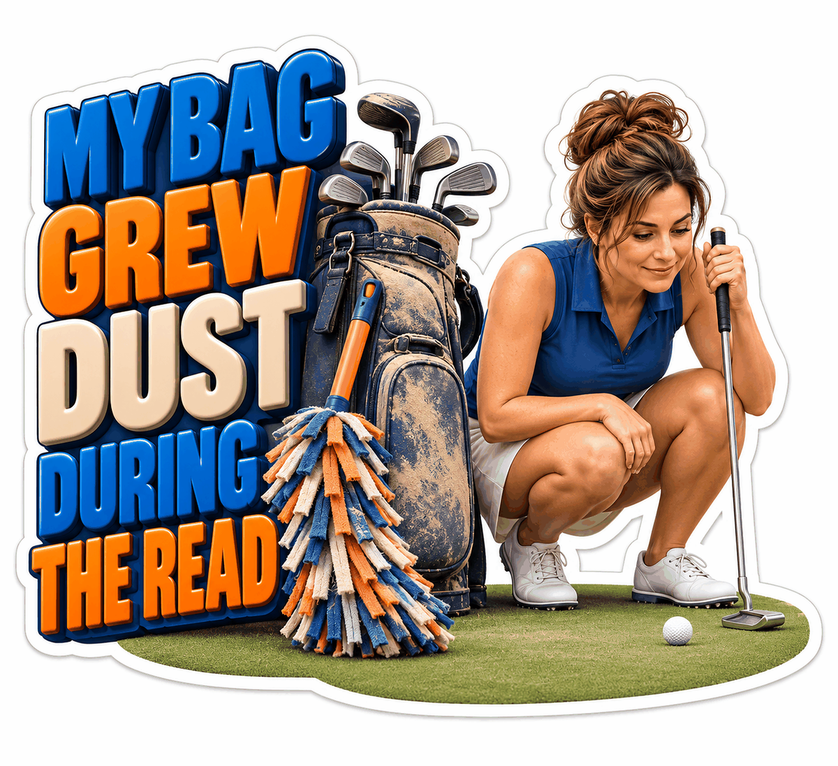 Woman Putting Beside Dusty Golf Bag Art Vinyl Decal Stickers