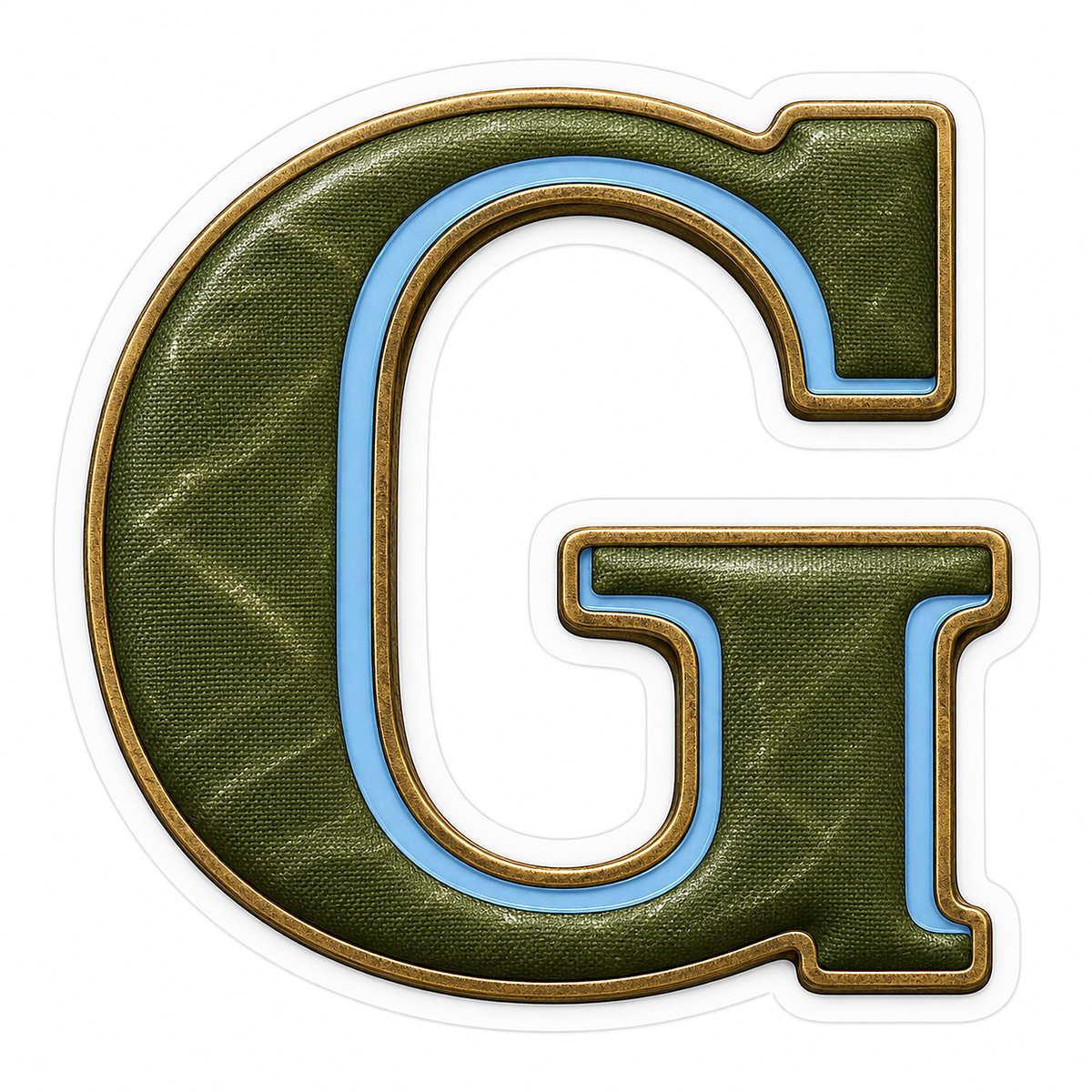 Olive Canvas Letter G with Blue Inlay Art Vinyl Decal Stickers