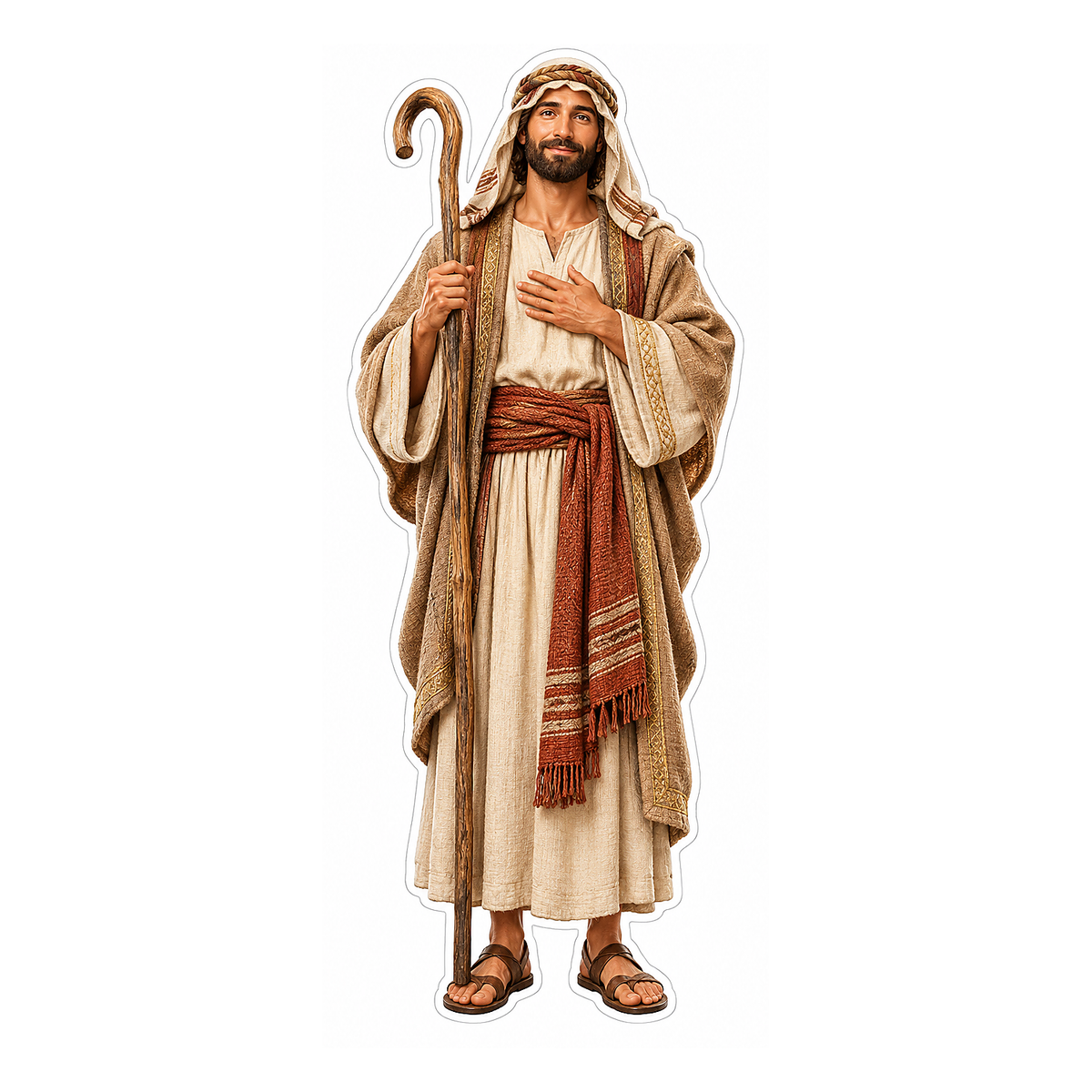 Beige Robe Shepherd Holding Wooden Staff Art Vinyl Decal Stickers