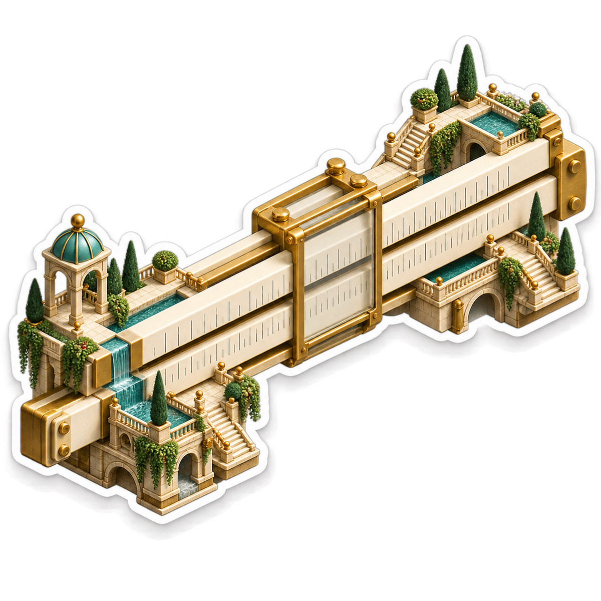 Golden Slide Rule across Garden Terraces Vinyl Decal Stickers