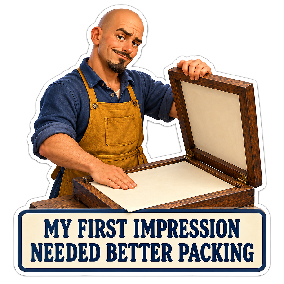 Man Working at an Open Wooden Printing Frame Vinyl Decal Stickers