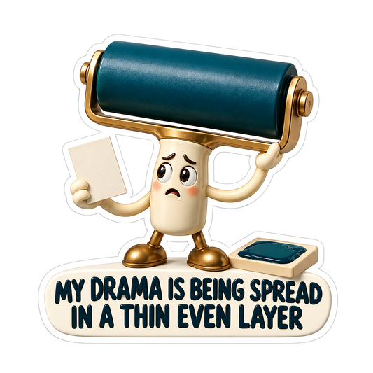 Teal Ink Roller Character Holding Cream Paper Vinyl Decal Stickers