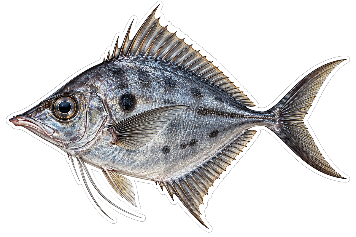 Spotted Silver Fish with Diamond Shaped Body Vinyl Decal Stickers