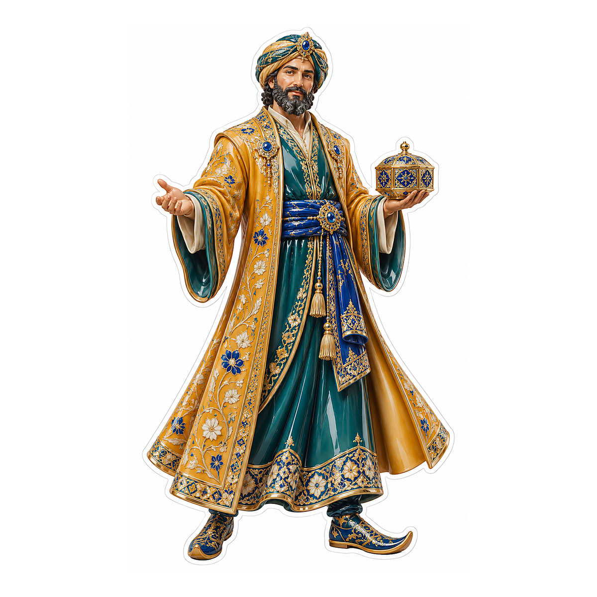 Gold Blue Wise Man Holding Jeweled Box Art Vinyl Decal Stickers