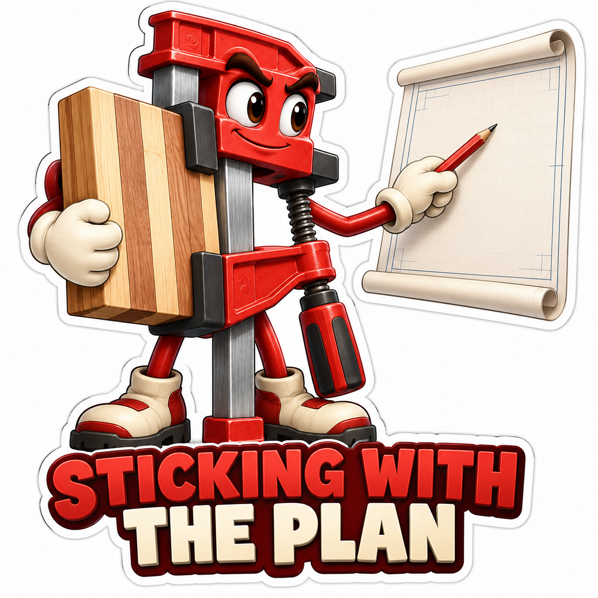 Red Clamp Character Pointing to Drawing Pad Vinyl Decal Stickers
