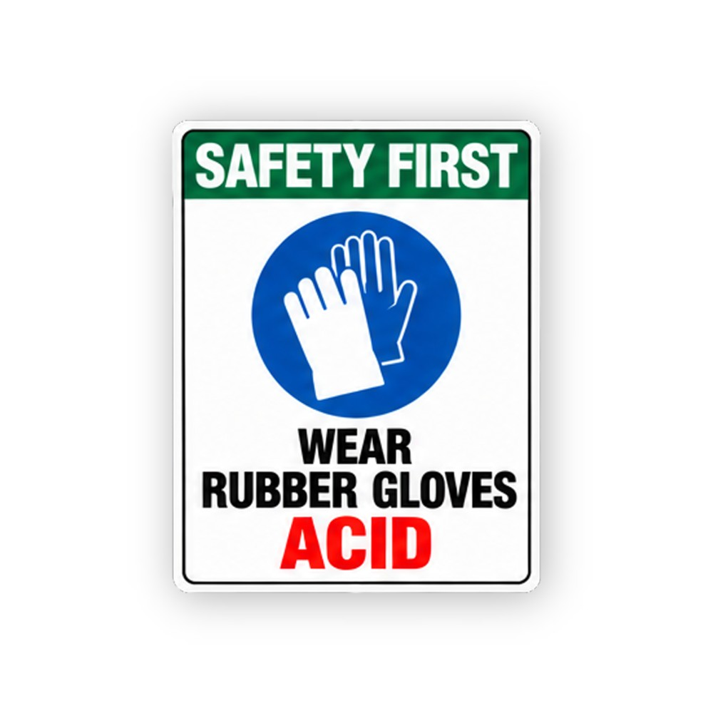 Green Safety First Acid Gloves Portrait Vinyl Decal Stickers