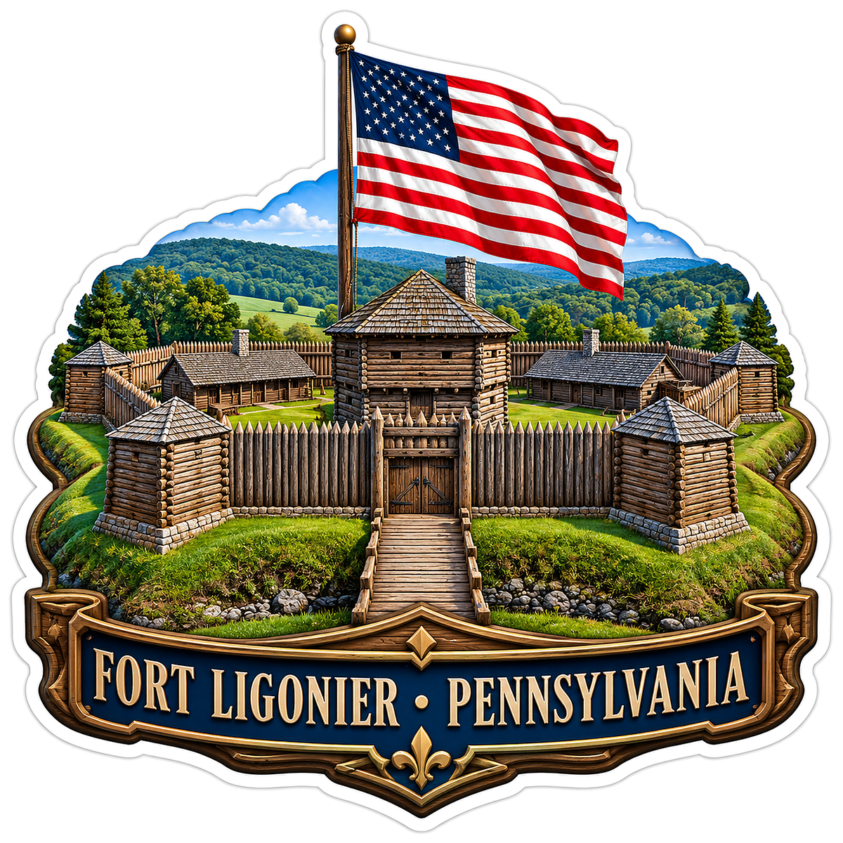 Fort Ligonier Pennsylvania American Flag Art Vinyl Decal Stickers