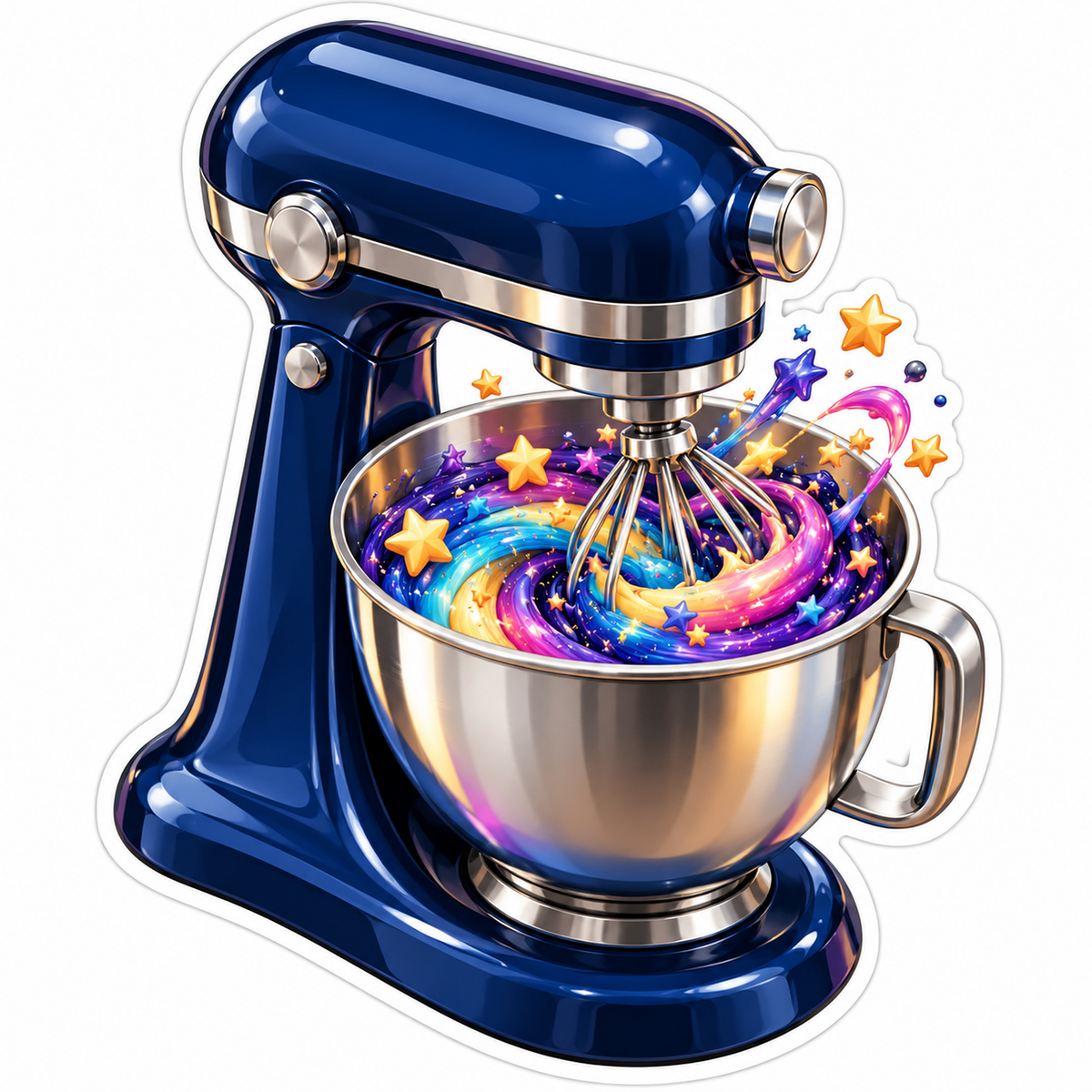 Navy Stand Mixer Stirring Colorful Stars Vinyl Decal Stickers