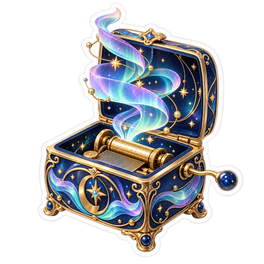 Celestial Music Box with Rainbow Light Vinyl Decal Stickers