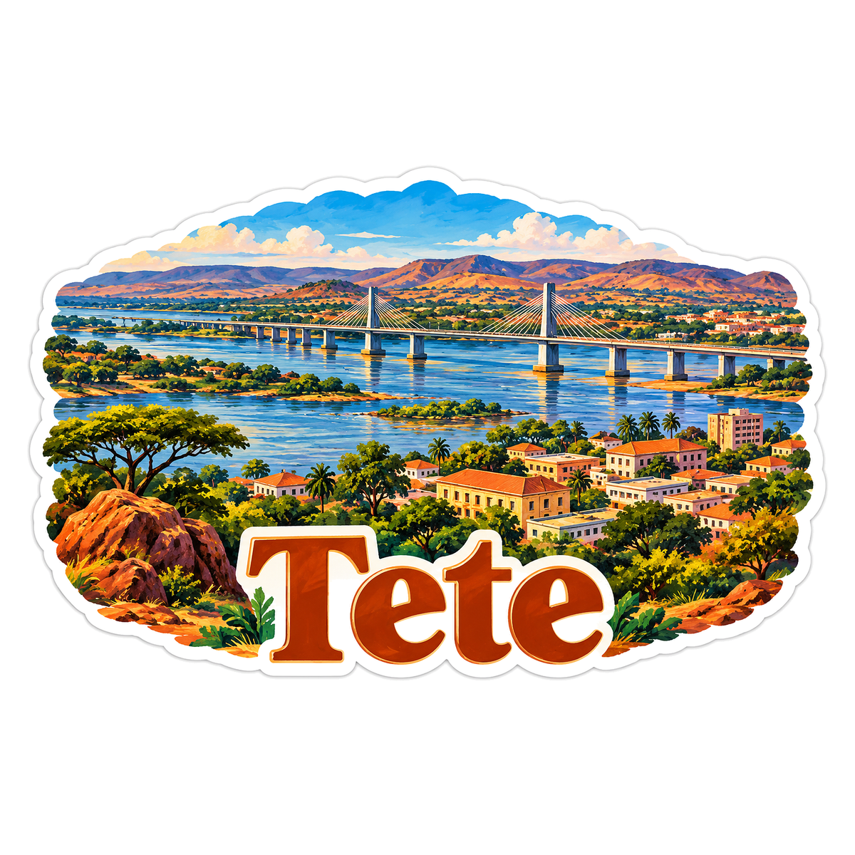 Tete River Bridge Mountain Landscape Art Vinyl Decal Stickers