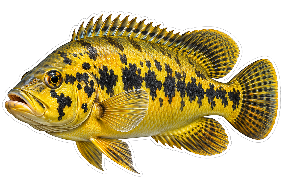 Golden Fish with Jagged Black Side Patches Vinyl Decal Stickers