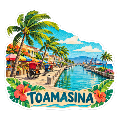 Toamasina Palm Canal and Colorful Waterfront Vinyl Decal Stickers