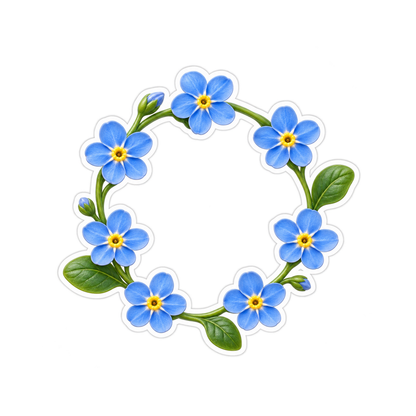 Blue Forget Me Not Flower Wreath Art Vinyl Decal Stickers