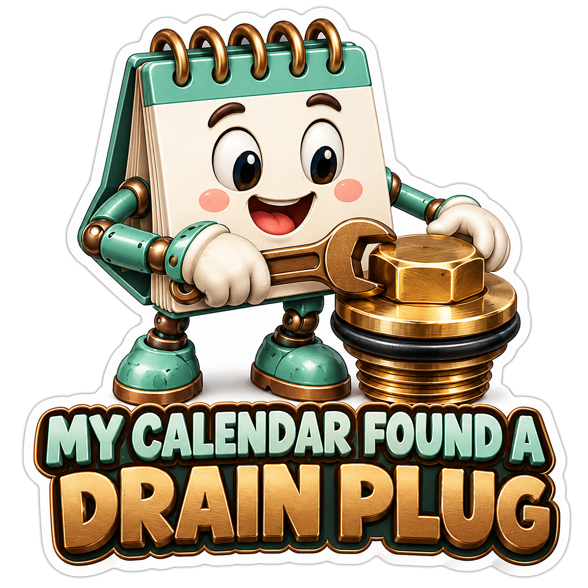 Calendar Character Turning a Gold Drain Plug Vinyl Decal Stickers