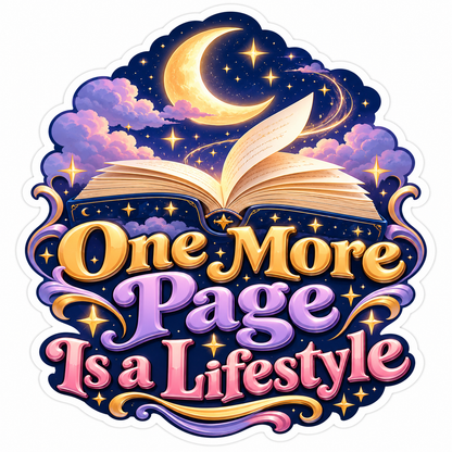 Moonlit Open Book and One More Page Quote Vinyl Decal Stickers