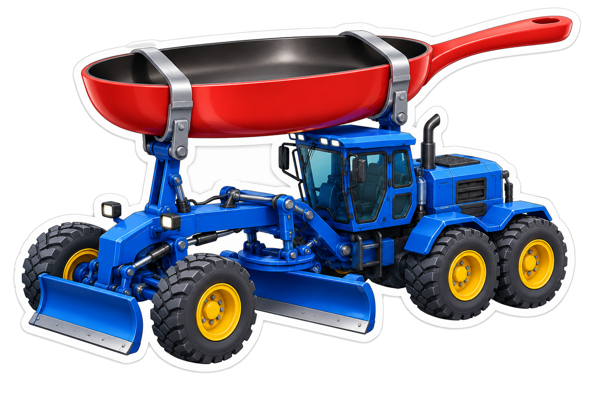 Blue Road Grader Giant Red Frying Pan Art Vinyl Decal Stickers