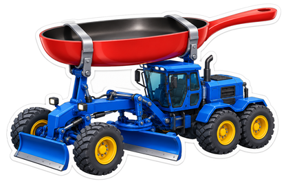 Blue Road Grader Giant Red Frying Pan Art Vinyl Decal Stickers