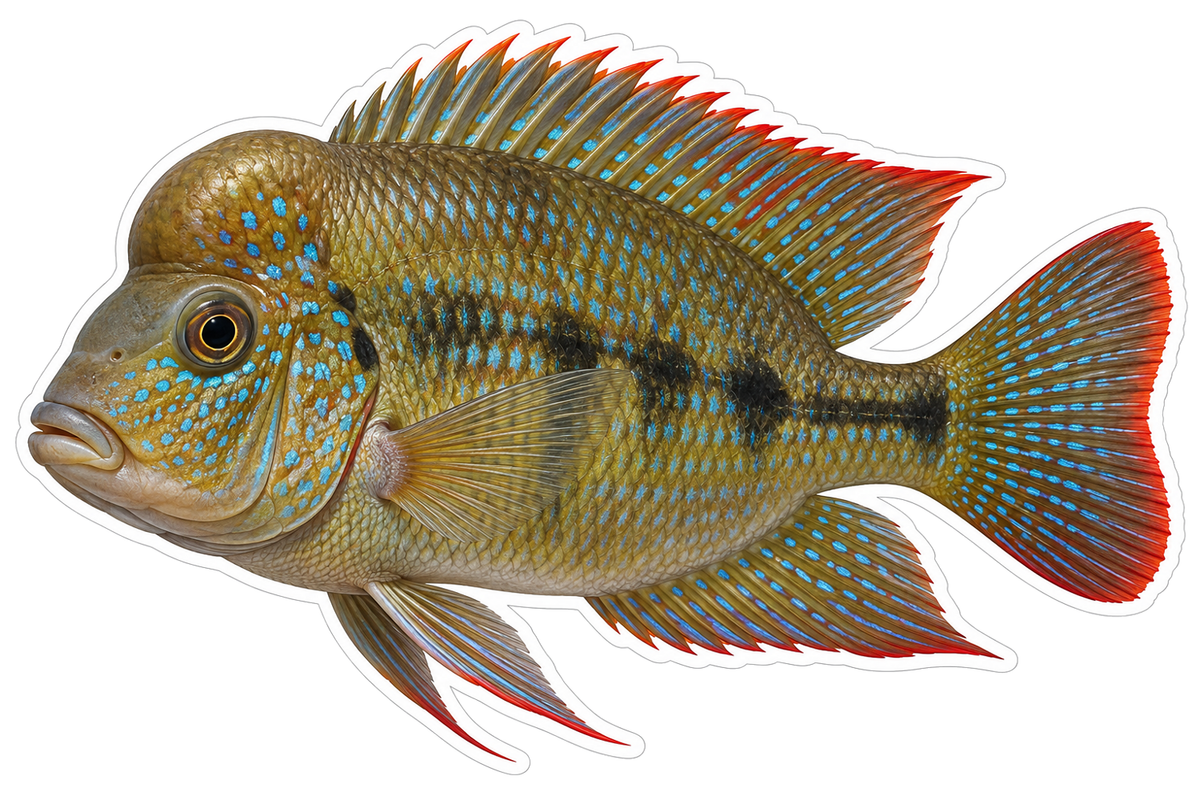 Green Humphead Fish with Red Fin Edges Vinyl Decal Stickers