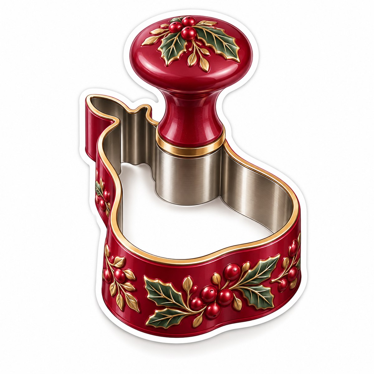 Red Holly Decorated Handled Cookie Cutter Vinyl Decal Stickers