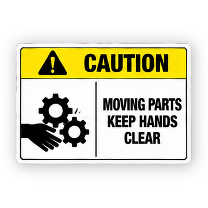 Yellow Caution Hand Two Moving Gears Panel Vinyl Decal Stickers