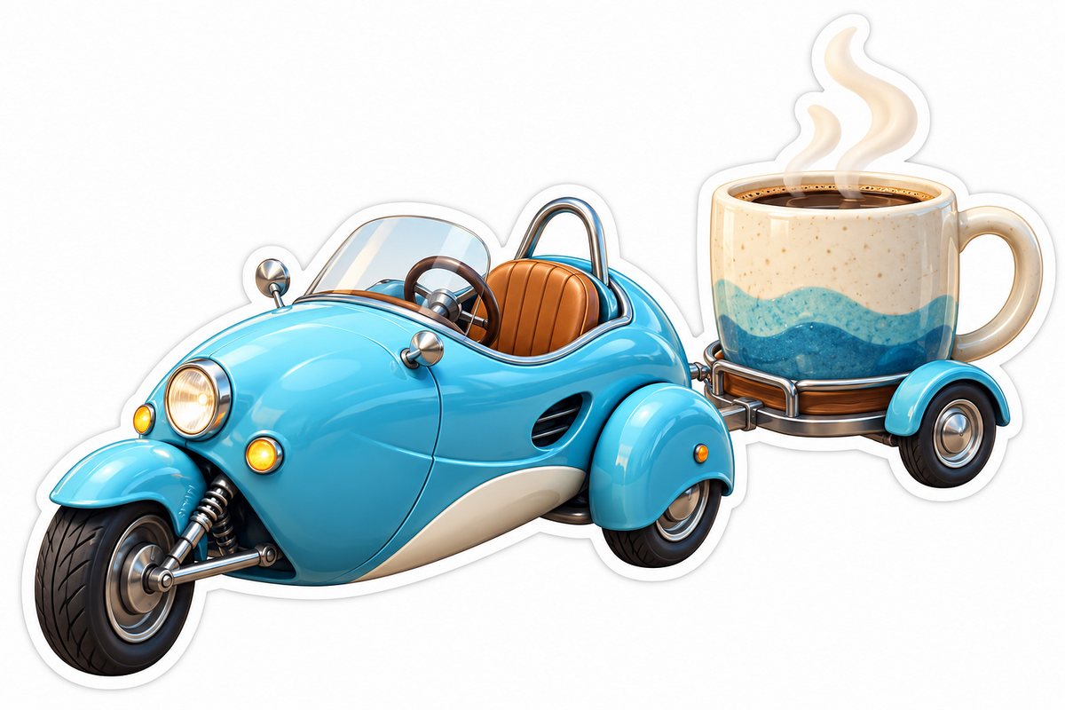 Blue Three Wheel Car Coffee Cup Art Vinyl Decal Stickers
