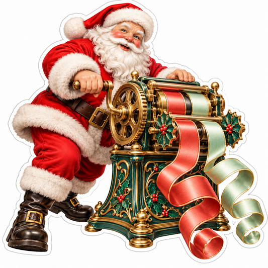 Santa Cranking Red Green Ribbon Rolls Vinyl Decal Stickers