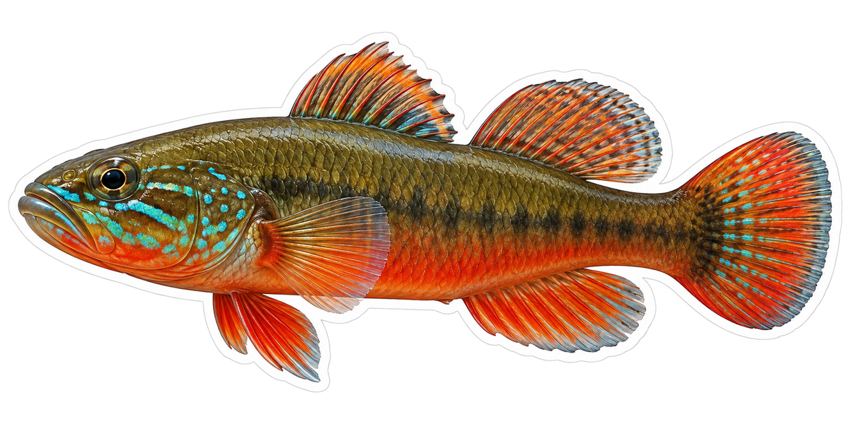 Green Gudgeon Fish with Red Fins Vinyl Decal Stickers
