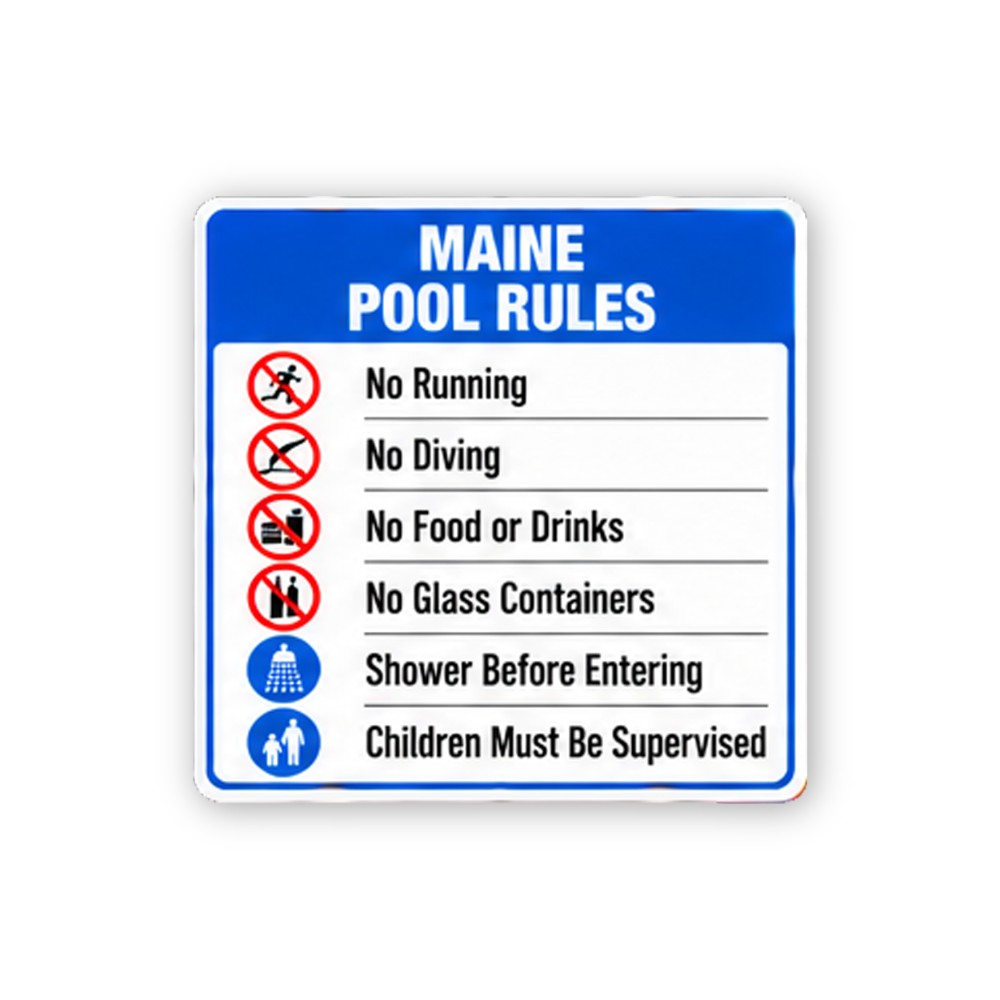 Blue Maine Pool Rules Six Icons Portrait Vinyl Decal Stickers