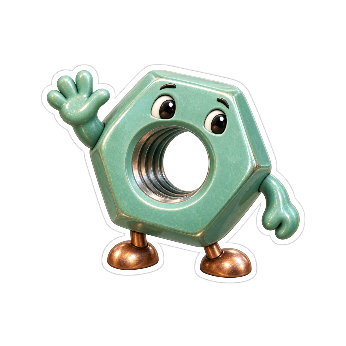 Seafoam Hex Nut Waving Character Art Vinyl Decal Stickers