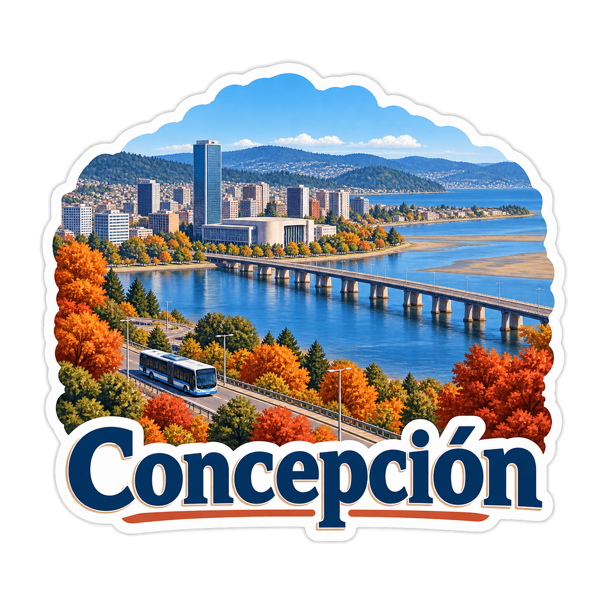 Concepcion River Bridge Autumn Scene Vinyl Decal Stickers