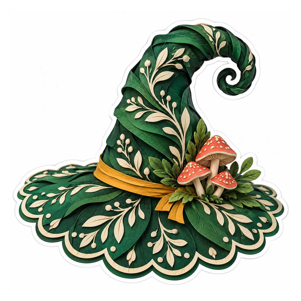 Green Witch Hat Leaves and Mushrooms Vinyl Decal Stickers