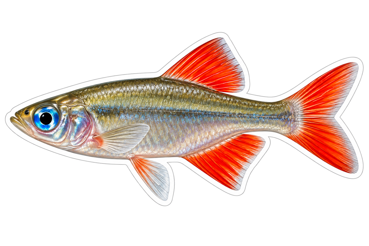 Silver Fish with Blue Eye and Red Fins Art Vinyl Decal Stickers