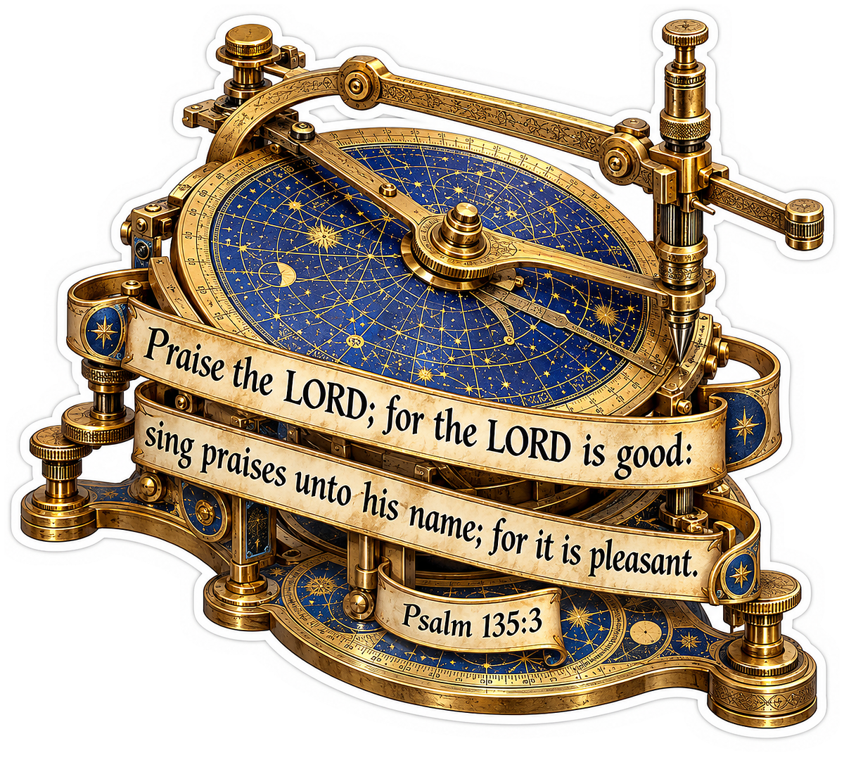 Golden Astrolabe with Psalm Praise Verse Vinyl Decal Stickers