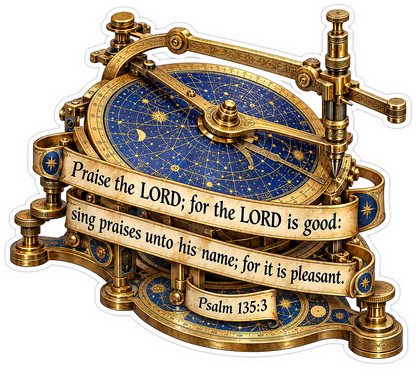 Golden Astrolabe with Psalm Praise Verse Vinyl Decal Stickers