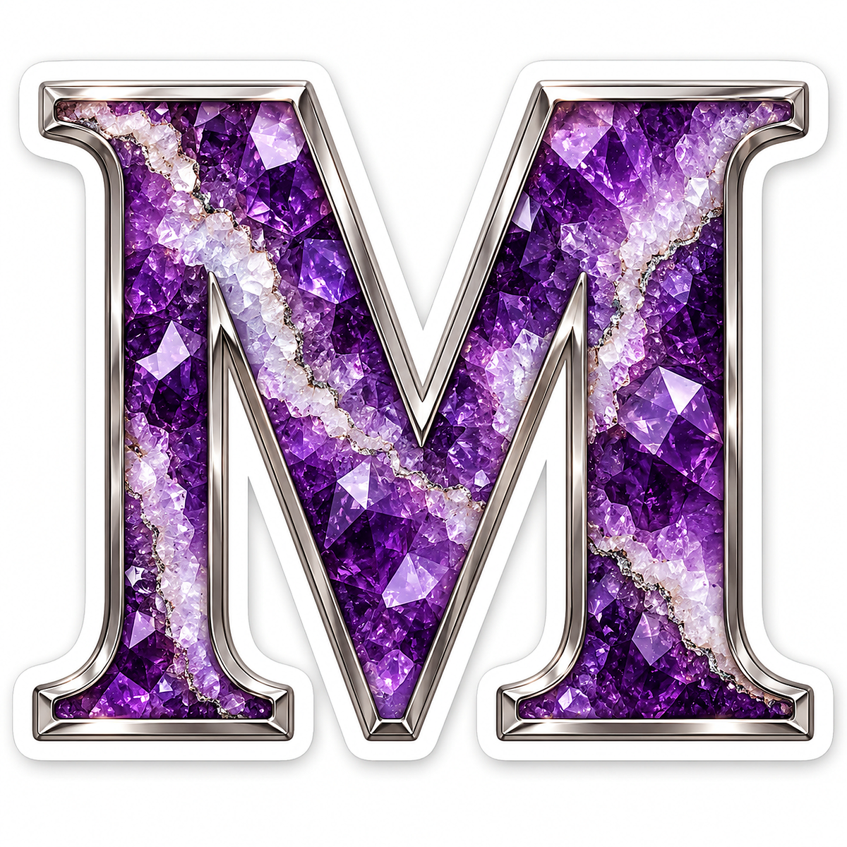 Purple Geode Letter M with Silver Edge Art Vinyl Decal Stickers