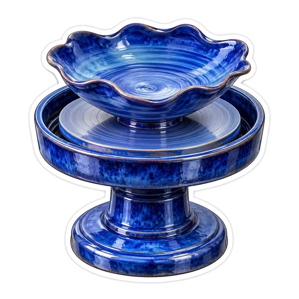 Cobalt Scalloped Bowl On Round Pedestal Art Vinyl Decal Stickers