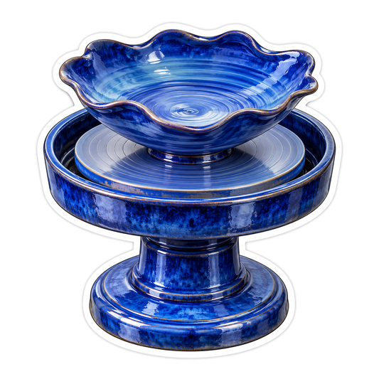 Cobalt Scalloped Bowl On Round Pedestal Art Vinyl Decal Stickers