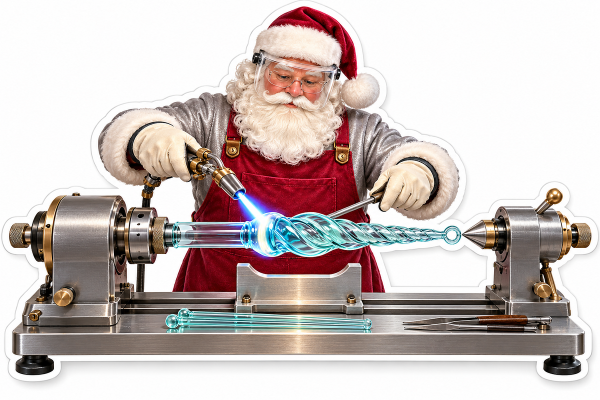 Santa Shaping a Twisted Blue Glass Rod Vinyl Decal Stickers