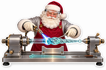 Santa Shaping a Twisted Blue Glass Rod Vinyl Decal Stickers