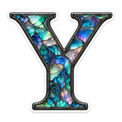 Iridescent Shell Mosaic Letter Y Dark Edge Vinyl Decal Stickers