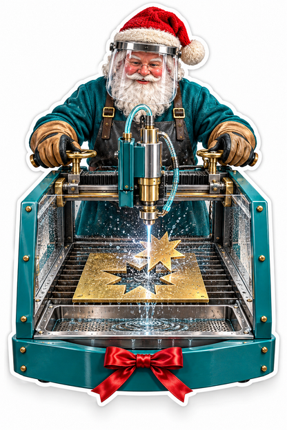 Teal Coat Santa Cutting Stars from a Gold Plate Vinyl Decal Stickers