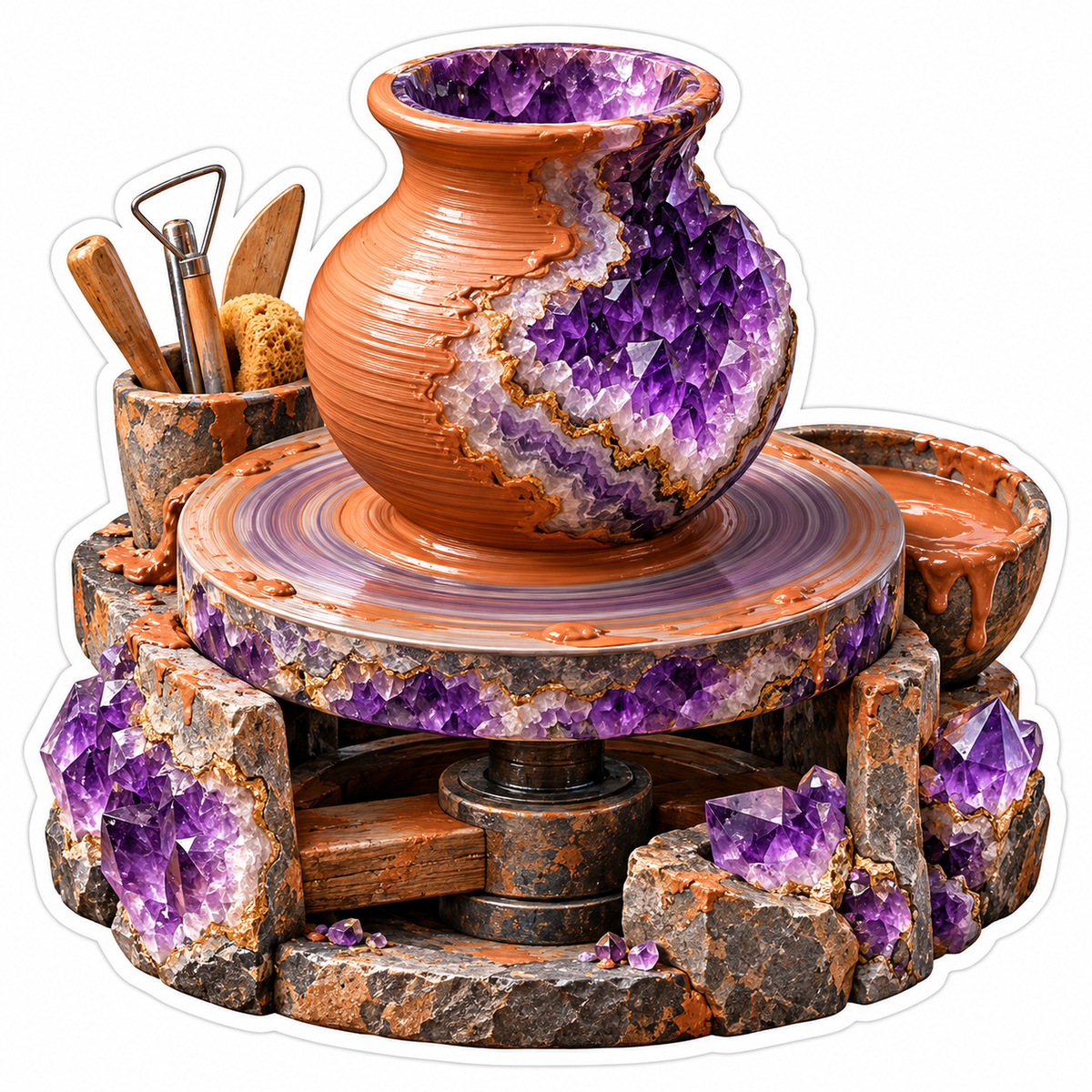 Purple Crystal Pottery Wheel and Clay Vase Vinyl Decal Stickers
