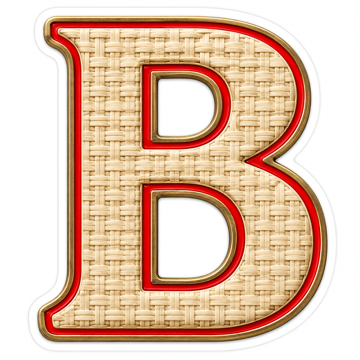 Ivory Woven Letter B with Red Trim Art Vinyl Decal Stickers